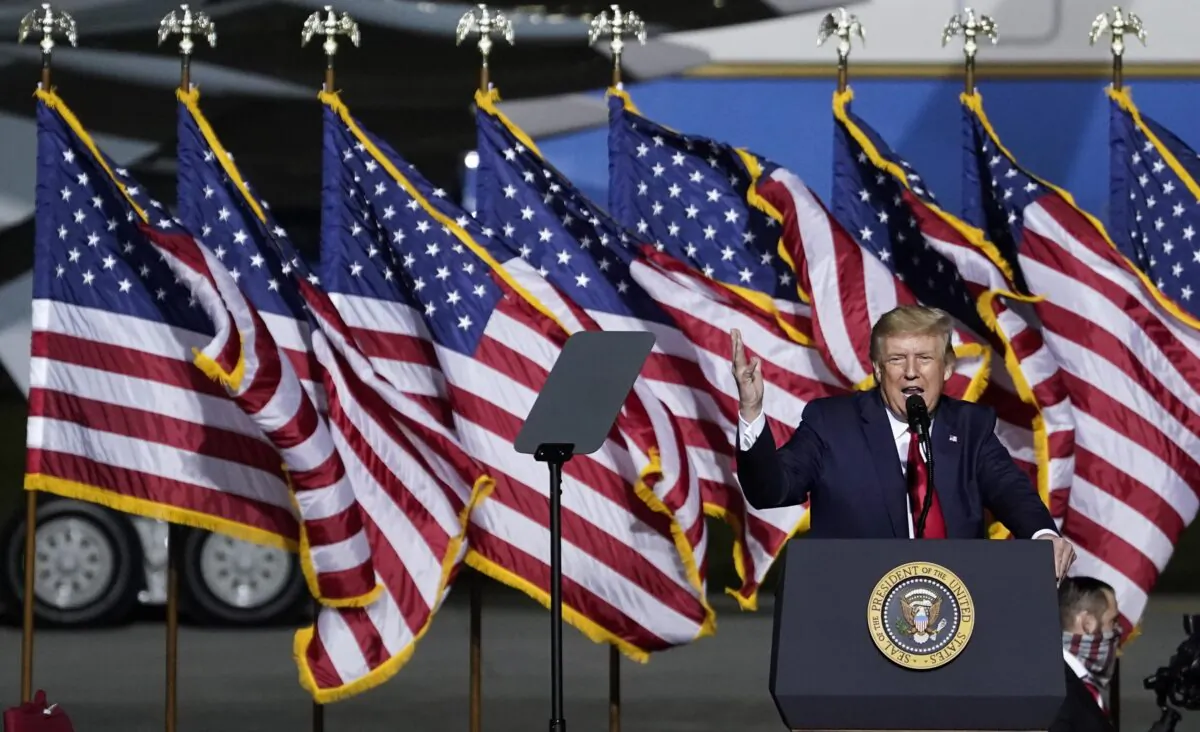 President Donald Trump speaks during a campaign rally at Newport News/Williamsburg International Airport in Newport News, Va., on Sept. 25, 2020 (Drew Angerer/Getty Images)