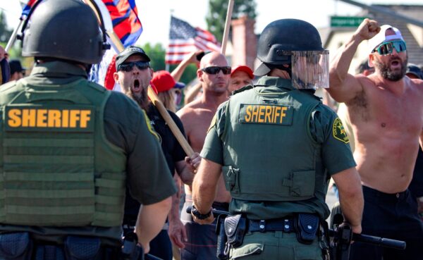 protesters and counter protesters