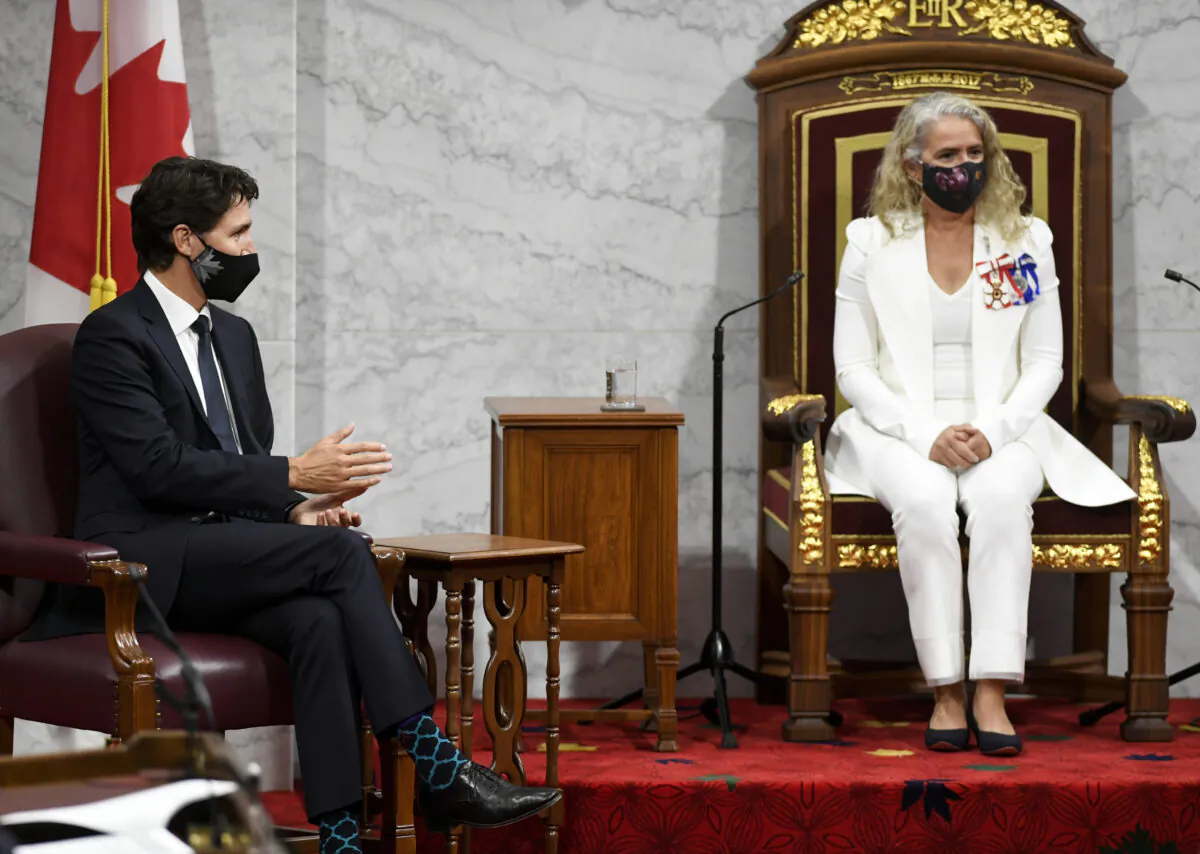 Prime Minister Justin Trudeau waits for Gov. Gen. Julie Payette to deliver the throne speech in the Senate chamber in Ottawa on Sept. 23, 2020. (The Canadian Press/Adrian Wyld)
