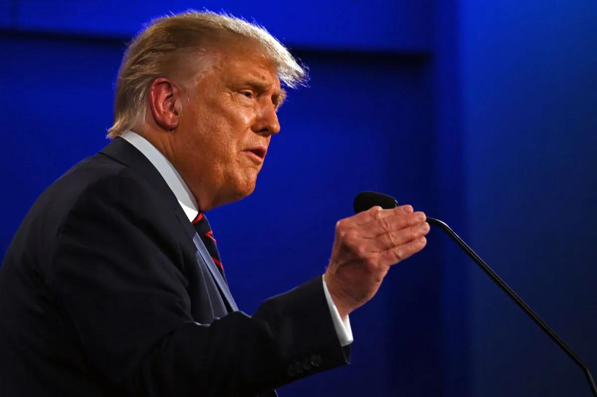 President Donald Trump speaks during the first presidential debate at the Case Western Reserve University and Cleveland Clinic in Cleveland, Ohio, on Sept. 29, 2020. (Jim Watson/AFP via Getty Images)