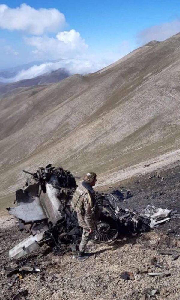 the wreckage of a SU-25 warplane of the Armenian air forces