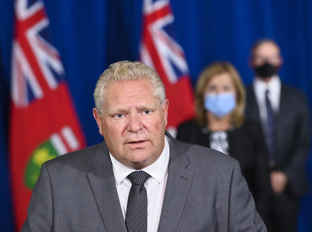 Ontario Premier Doug Ford answers questions from the media at Queen's Park in Toronto on Sept. 28, 2020. (The Canadian Press/Nathan Denette)