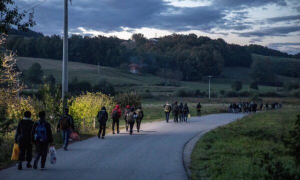 Migrants walk towards the Bosnia-Croatia border