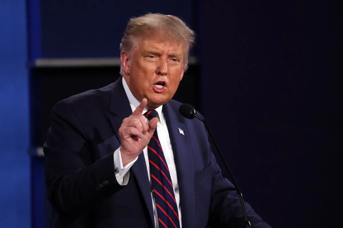 President Donald Trump participates in the first presidential debate against Democratic presidential nominee Joe Biden at Case Western Reserve University in Cleveland, Ohio on Sept. 29, 2020. (Scott Olson/Getty Images)
