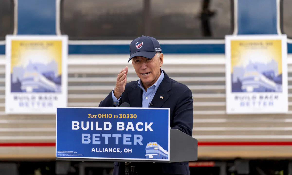 Democratic presidential nominee Joe Biden speaks at Amtrak's Alliance Train Station in Alliance, Ohio, Sept. 30, 2020. (Andrew Harnik/AP Photo)