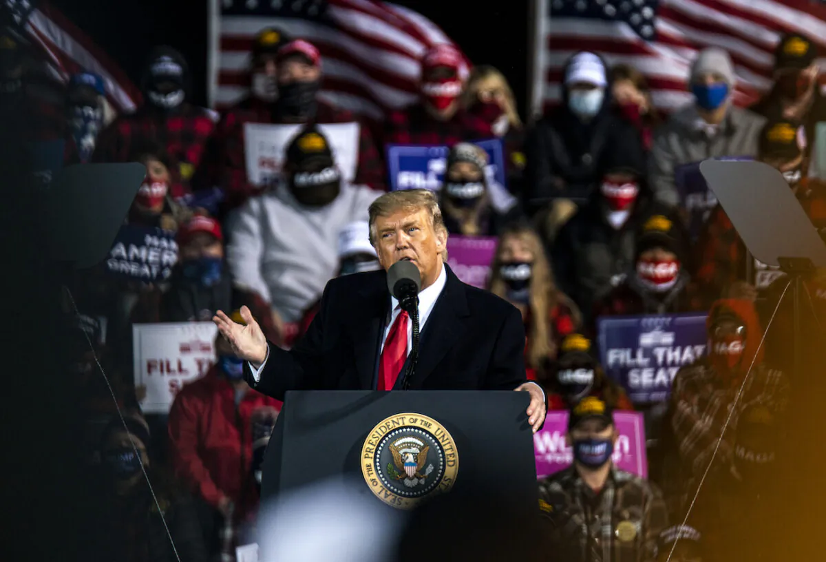 President Donald Trump speaks during a campaign rally at the Duluth International Airport in Duluth, Minn., on Sept. 30, 2020. (Stephen Maturen/Getty Images)
