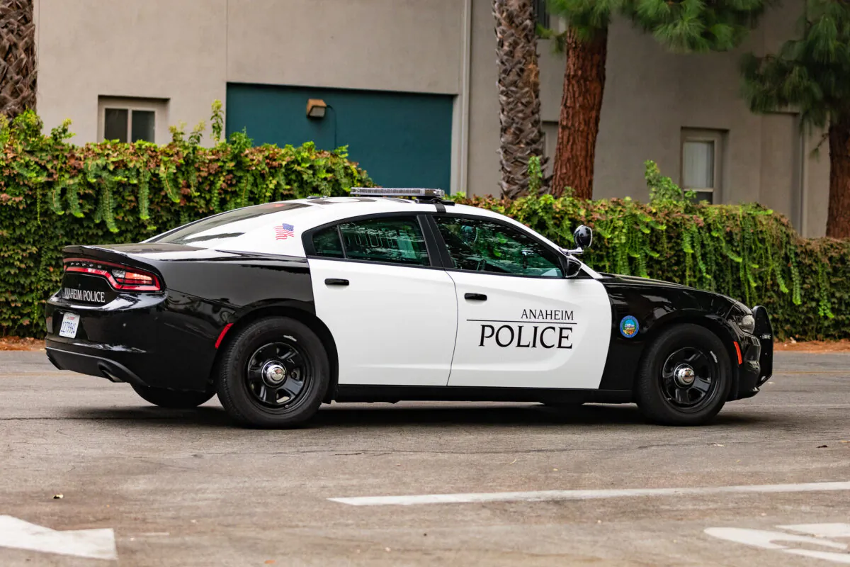 An Anaheim Police Department patrol car is seen outside the station in Anaheim, Calif., on Sept. 10, 2020. (John Fredricks/The Epoch Times)