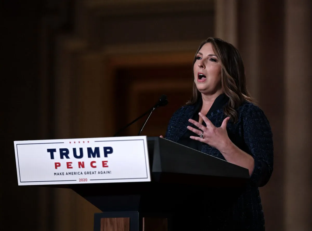 Republican National Committee Chair Ronna McDaniel speaks during the Republican National Convention at the Mellon auditorium in Washington on Aug. 24, 2020. (Olivier Douliery/AFP via Getty Images)