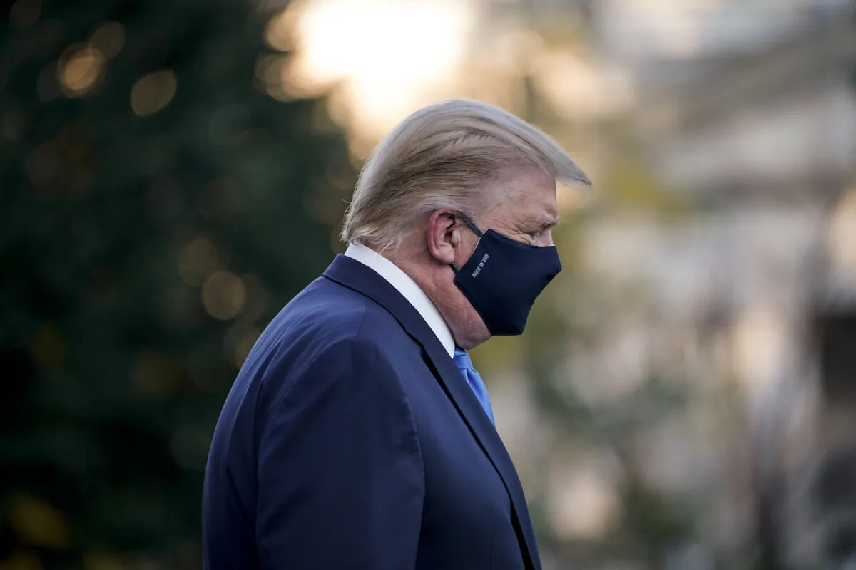 President Donald Trump leaves the White House for Walter Reed National Military Medical Center on the South Lawn of the White House in Washington, on Oct. 2, 2020. (Drew Angerer/Getty Images)