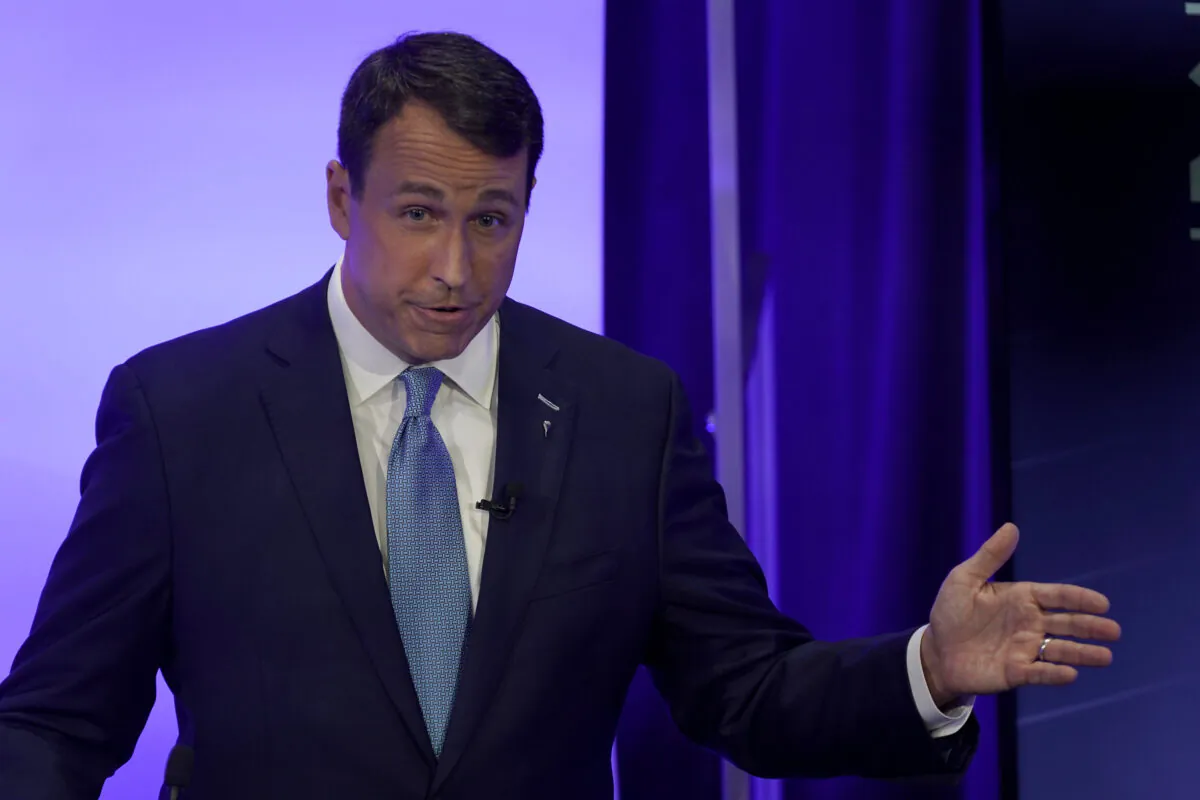 Democratic challenger Cal Cunningham speaks during a televised debate with Sen. Thom Tillis (R-N.C.) in Raleigh, N.C., on Oct. 1, 2020. (Gerry Broome/AP Photo)