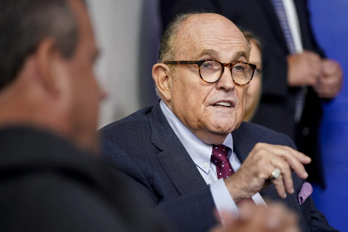 Former New York Mayor Rudy Giuliani speaks during a news conference held by U.S. President Donald Trump in the Briefing Room of the White House on Sept. 27, 2020. (Joshua Roberts/Getty Images)