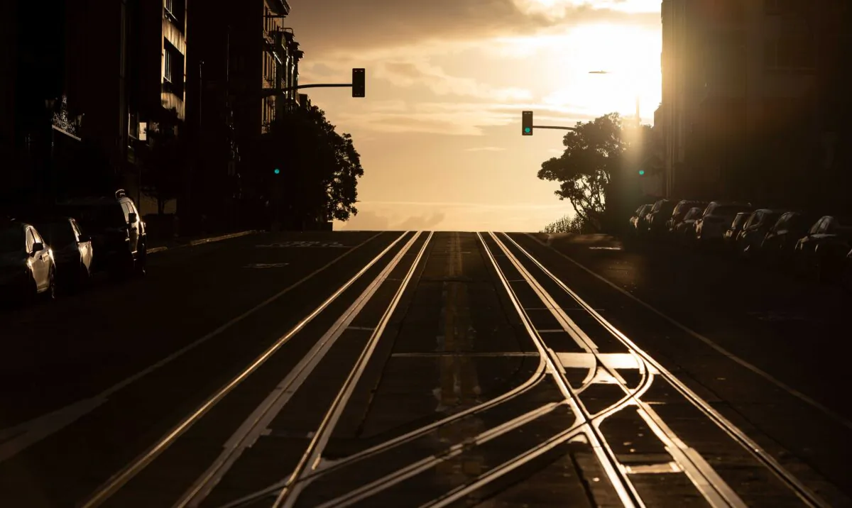 California Street, usually filled with cable cars, is seen empty in San Francisco, Calif., on March 18, 2020. (Josh Edelso//AFP via Getty Images)