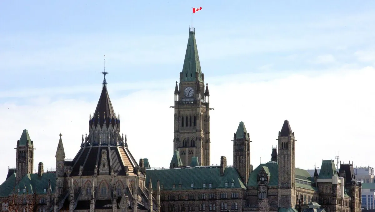 The Peace Tower on Parliament Hill on March 12, 2020. (The Canadian Press/Fred Chartrand)
