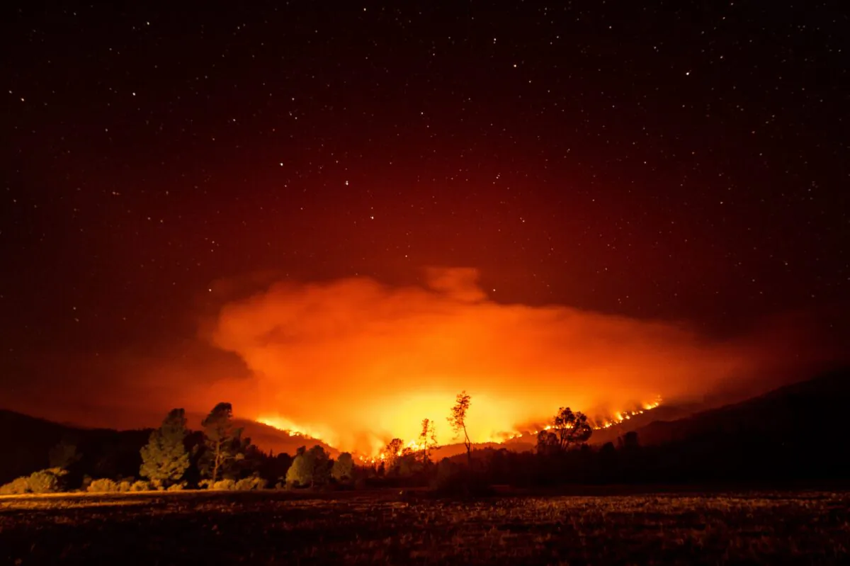 The August Complex Fire burns near Lake Pillsbury in the Mendocino National Forest, Calif., on Sept. 16, 2020. (Noah Berger/AP Photo)