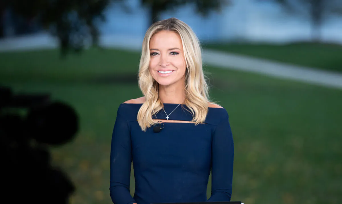 White House press secretary Kayleigh McEnany speaks during a television interview at the White House in Washington on Oct. 2, 2020. (Saul Loeb/AFP via Getty Images)