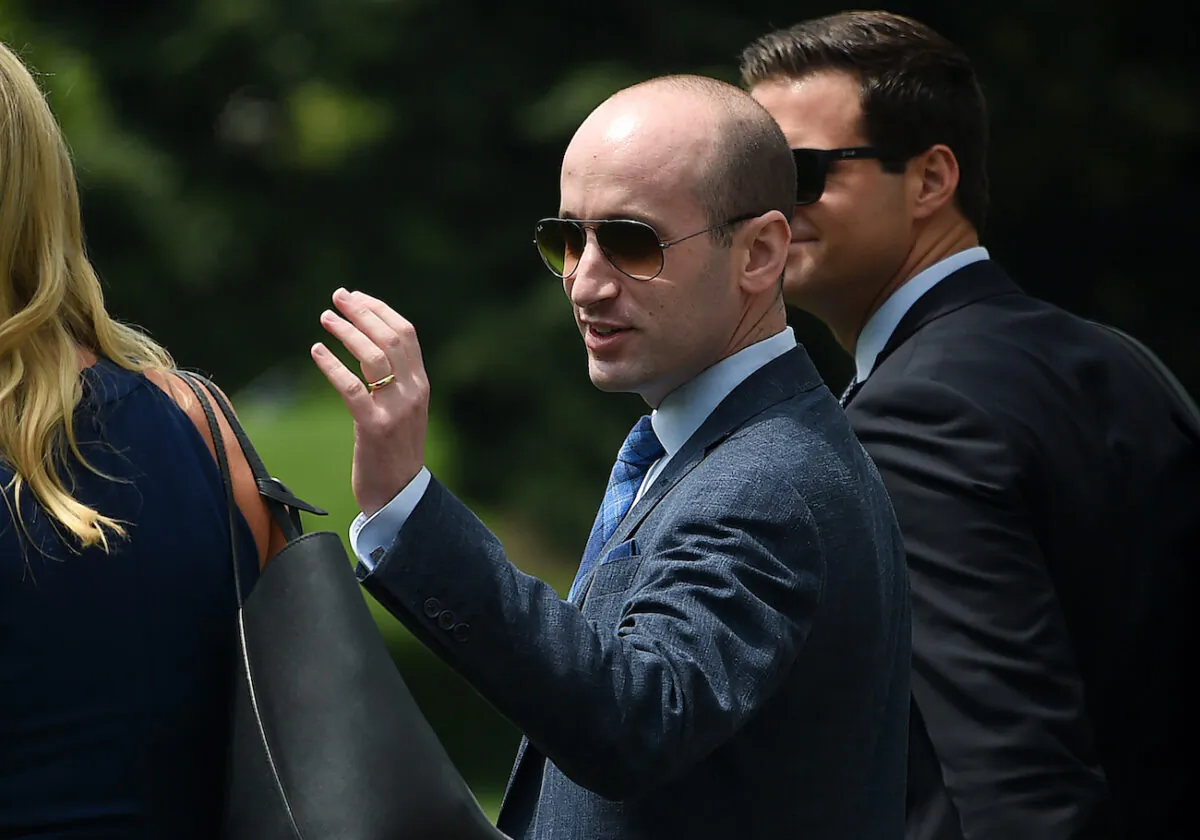President Donald Trump's senior adviser Stephen Miller waves to supporters prior to a Marine One departure from the South Lawn of the White House in Washington, on Aug. 6, 2020. (Olivier Douliery/AFP via Getty Images)