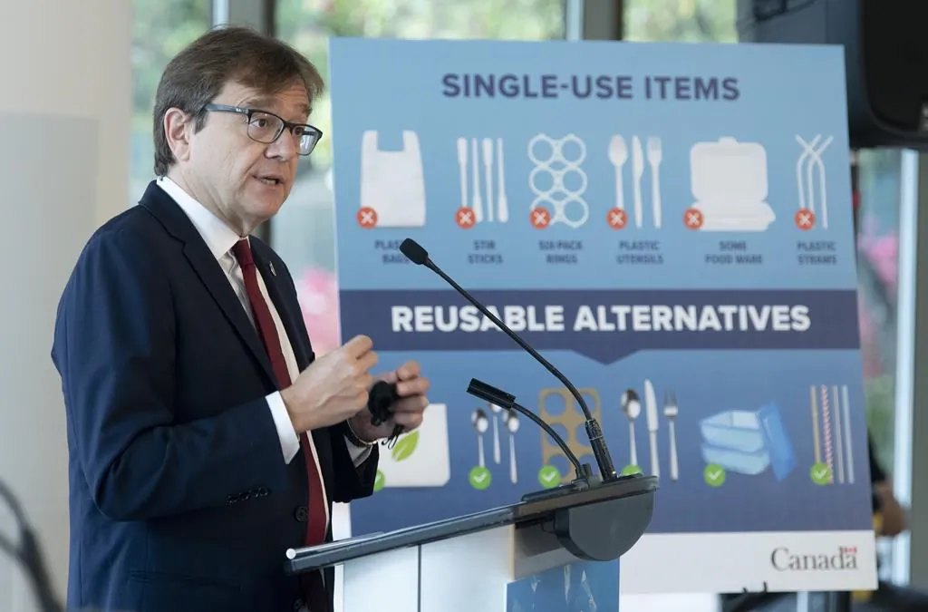 Environment and Climate Change Minister Jonathan Wilkinson speaks during a news conference announcing the ban of specific plastic products on Oct. 7, 2020 in Gatineau. (Adrian Wyld/The Canadian Press)