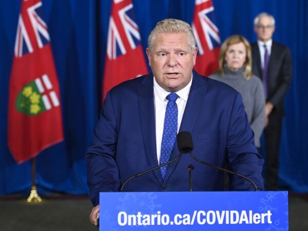 Ontario Premier Doug Ford holds a press conference regarding the COVID-19 pandemic at Queen’s Park in Toronto on Oct. 2, 2020. (The Canadian Press/Nathan Denette)