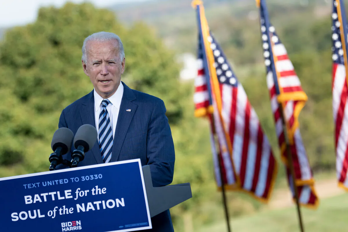 Democratic presidential candidate Joe Biden speaks at the Lodges at Gettysburg, Penn., on Oct. 6, 2020. (Brendan Smialowski/AFP via Getty Images)