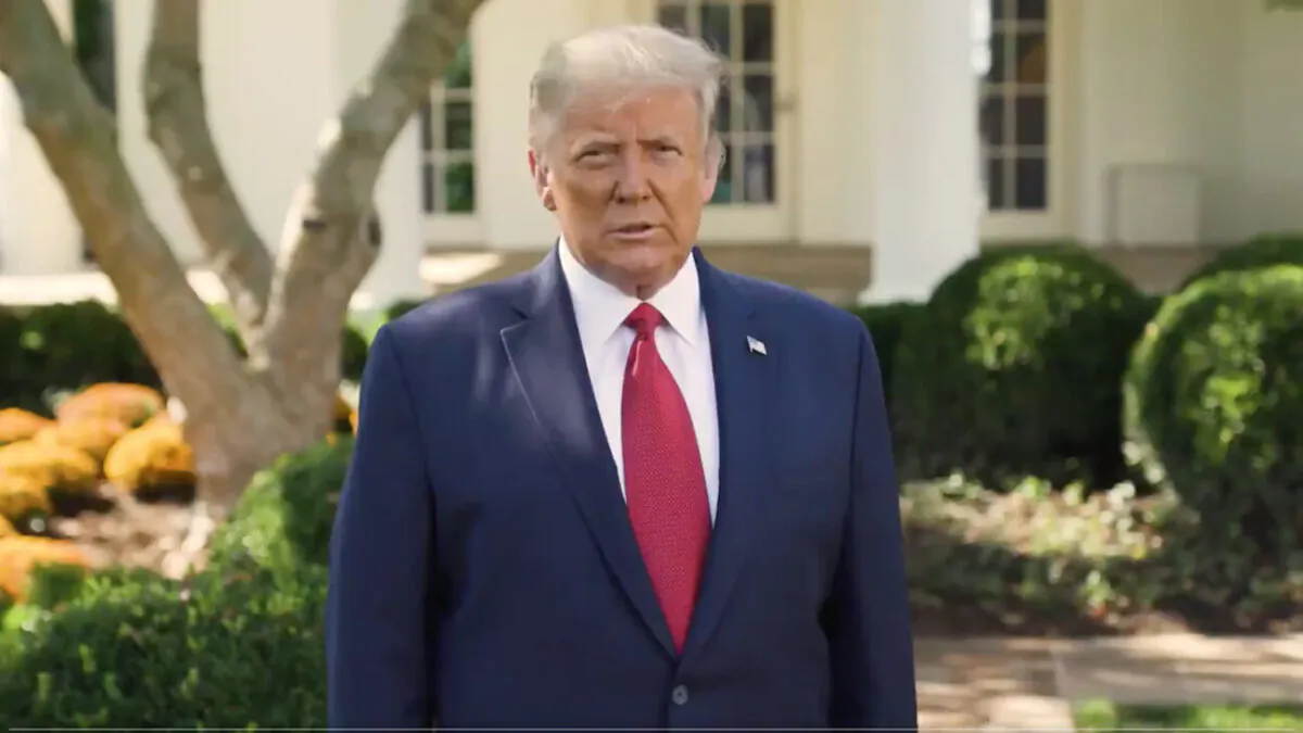 President Donald Trump speaks from the Rose Garden at the White House in Washington, on Oct. 7, 2020, in this still image from video posted on Trump's Twitter page. (@realDonaldTrump)