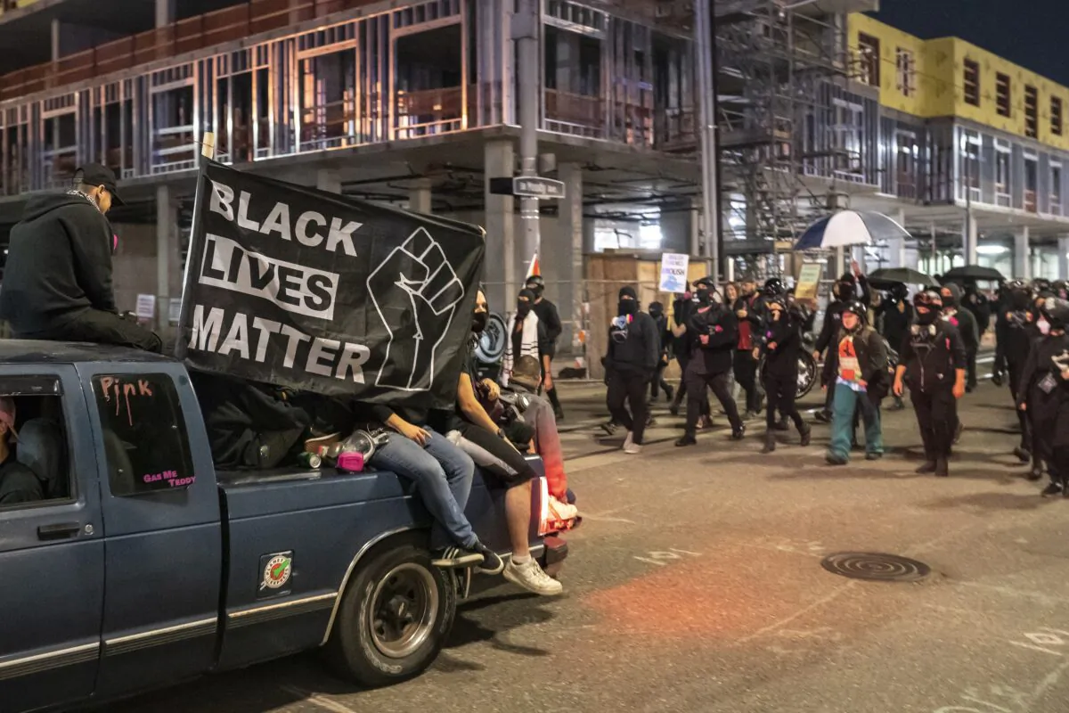Anti-police protesters march in Portland, Ore., before the event turned into a riot, Oct. 6, 2020. (Nathan Howard/Getty Images)