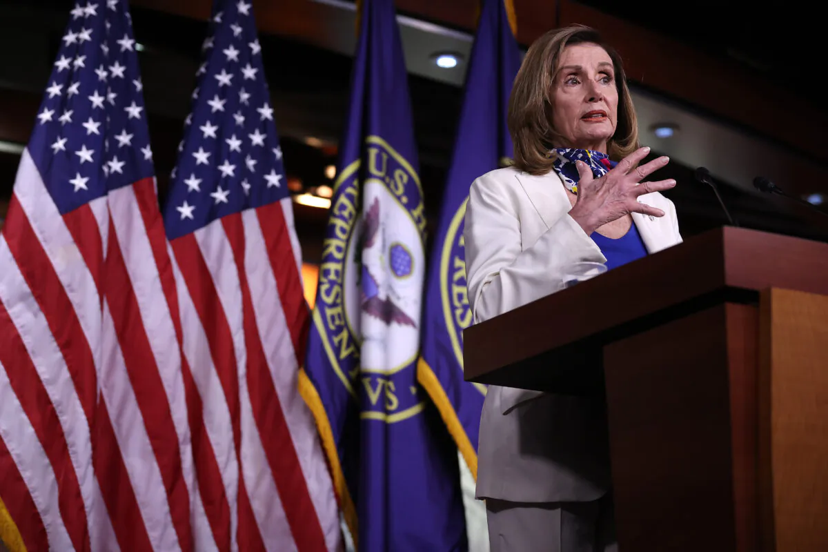 House Speaker Nancy Pelosi (D-Calif.) speaks during a press conference in Washington on Oct. 1, 2020. (Chip Somodevilla/Getty Images)