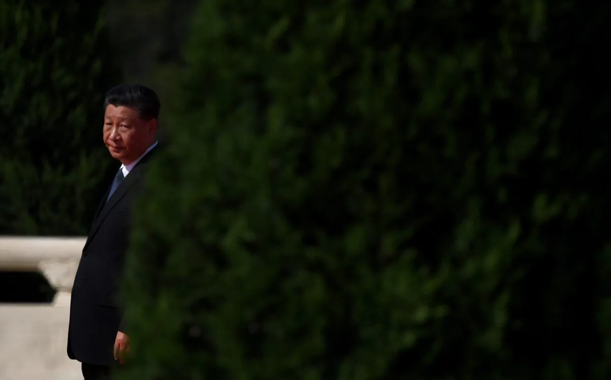 Chinese leader Xi Jinping walks to the Monument to the People's Heroes at Tiananmen Square in Beijing, China on September 30, 2020. (NOEL CELIS/AFP via Getty Images)
