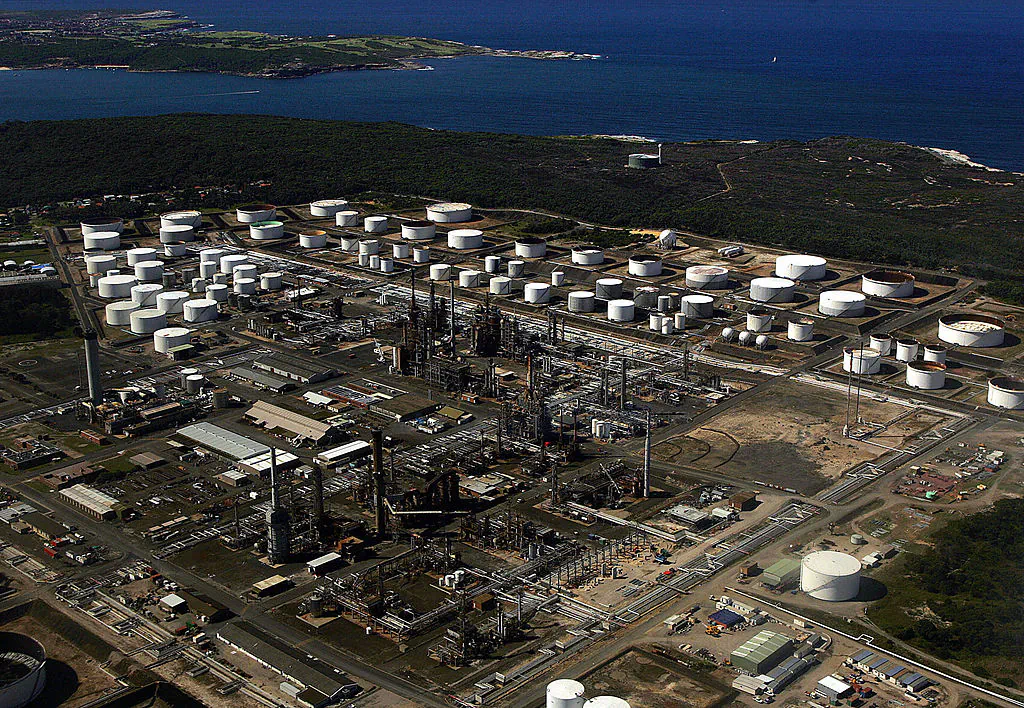An aerial view of the huge Caltex oil refinery on the Kurnell Peninsula near Sydney, 8 April, 2005 (Torsten Blackwood/Getty Images)