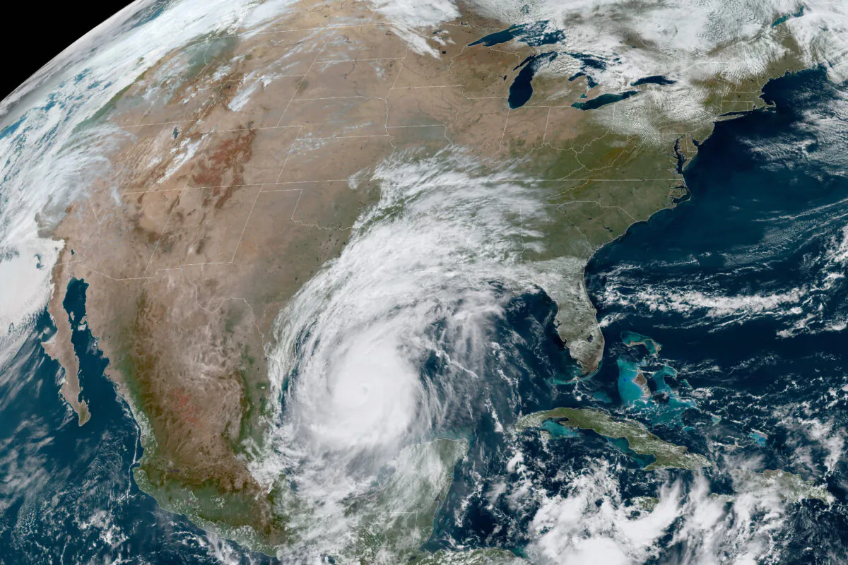 Hurricane Delta is shown in the Gulf of Mexico at 12:41 p.m. EDT., on Oct. 8, 2020. (National Oceanic and Atmospheric Administration via AP)