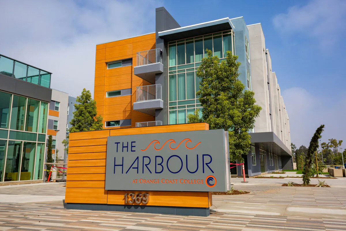 The Harbour, a new $123 million residence hall, is seen on the campus of Orange Coast College in Costa Mesa, Calif., on Oct. 7, 2020. (John Fredricks/The Epoch Times) 