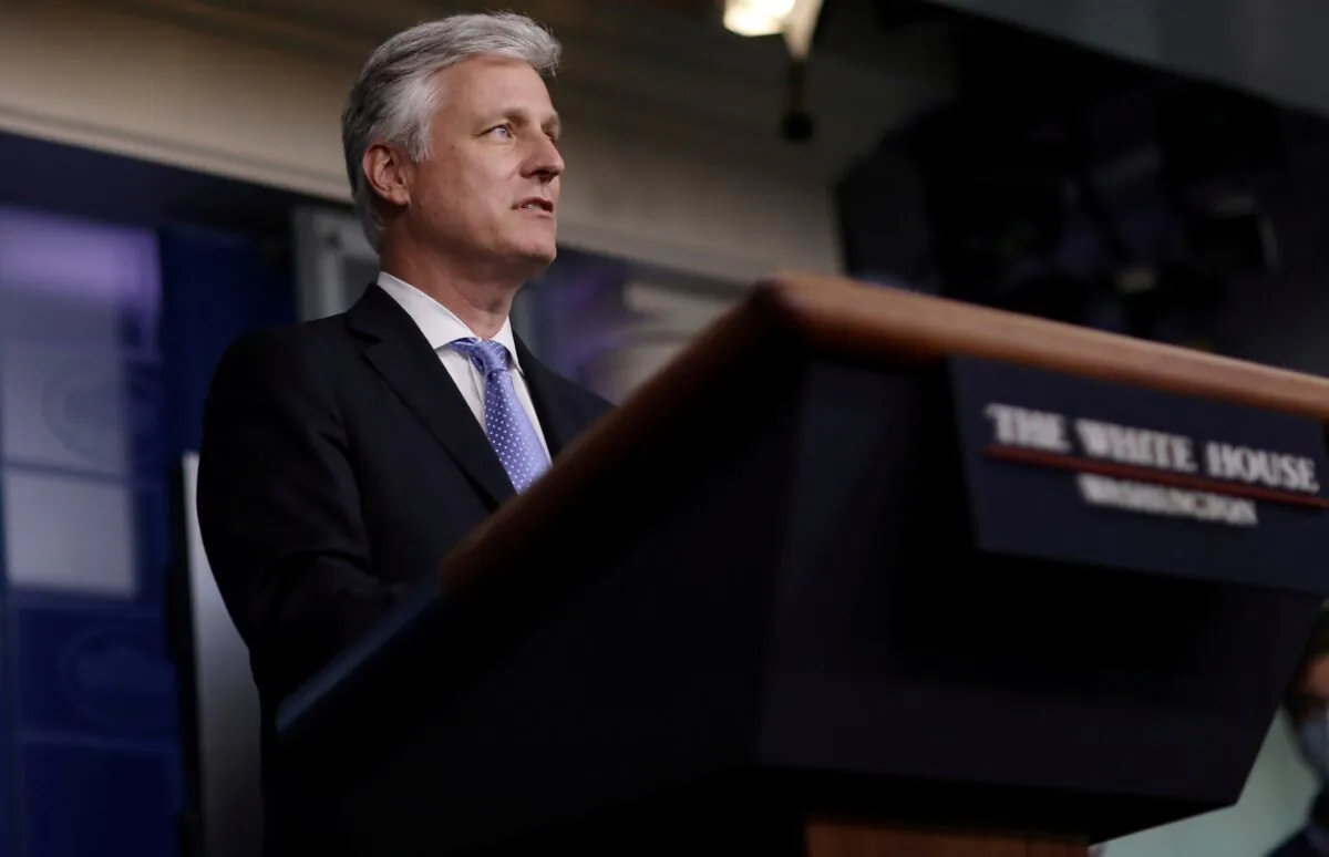 National Security adviser Robert O'Brien speaks during a press briefing at the White House in Washington, on Sept. 4, 2020. (Leah Millis/Reuters)