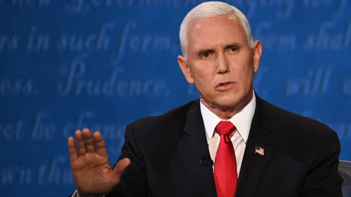 Vice President Mike Pence speaks during the vice presidential debate in Kingsbury Hall at the University of Utah in Salt Lake City, Utah, on Oct. 7, 2020. (Eric Baradat/AFP via Getty Images)