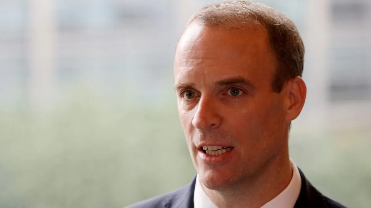 Britain's Foreign Secretary Dominic Raab speaks during an interview with Reuters in Seoul, South Korea, on Sep. 29, 2020. (Kim Hong-Ji/Reuters)