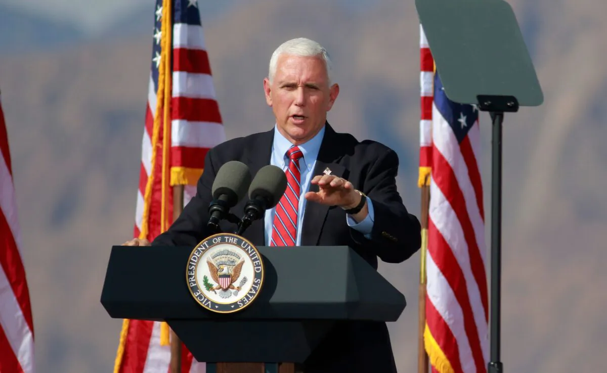 Vice President Mike Pence speaks at a "Make America Great Again" rally in Boulder City, Nev., on Oct. 8, 2020. (Ronda Churchill/AFP via Getty Images)