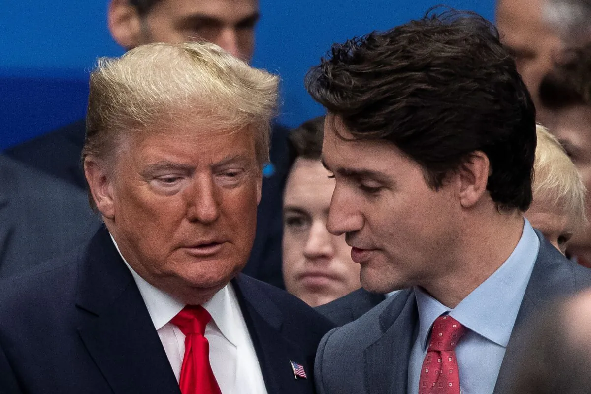 President Donald Trump and Canadian Prime Minister Justin Trudeau attend the NATO summit in Watford, England, on Dec. 4, 2019. (Dan Kitwood/Getty Images)