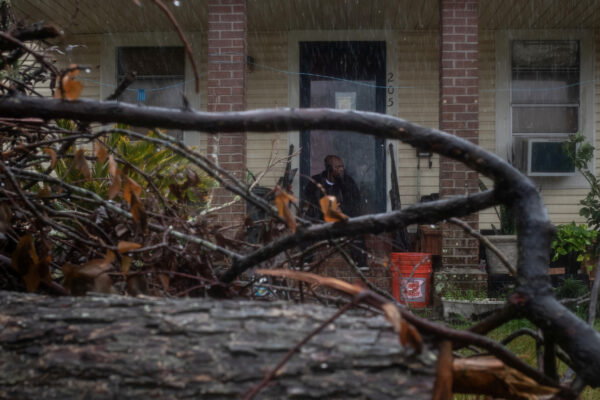 Resident watches arrival of Hurricane Delta in Lake Charles, Louisiana