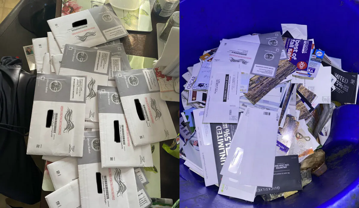 Discarded ballots and mail found in trash receptacles Santa Monica, Calif., Oct. 8, 2020. (Courtesy of Osvaldo Jiménez)