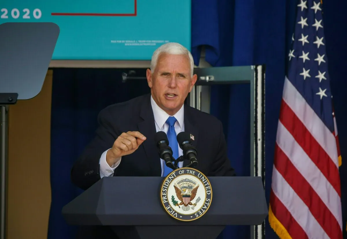 Vice President Mike Pence addresses a rally in Orlando, Fla., on Oct. 10, 2020. (Zak Bennett/AFP via Getty Images)