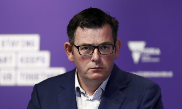 Victorian Premier Daniel Andrews holds a press conference at Treasury Theatre in Melbourne, Australia on Sept. 26, 2020. (Darrian Traynor/Getty Images)