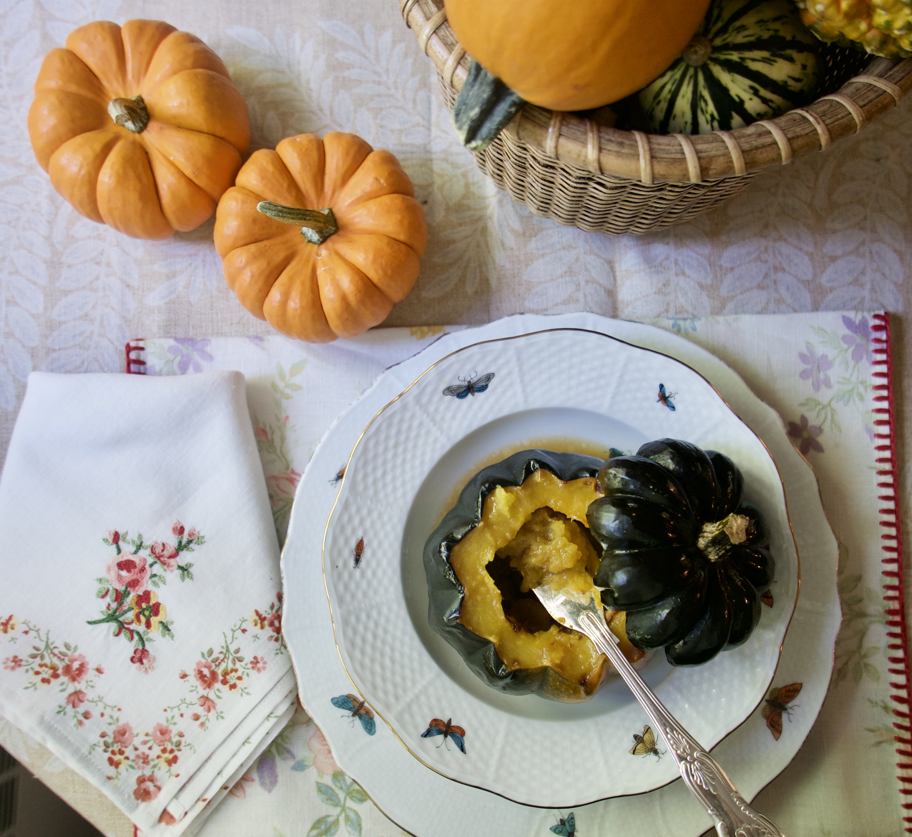 roasted acorn squash wide shot