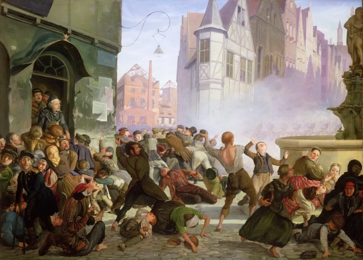 The Associated Press recently stated that we should use a euphemism instead of the word “riot” to describe the terror in our cities nationwide. “The Riot” by Philip Hoyoll. Private Collection. (Public Domain)