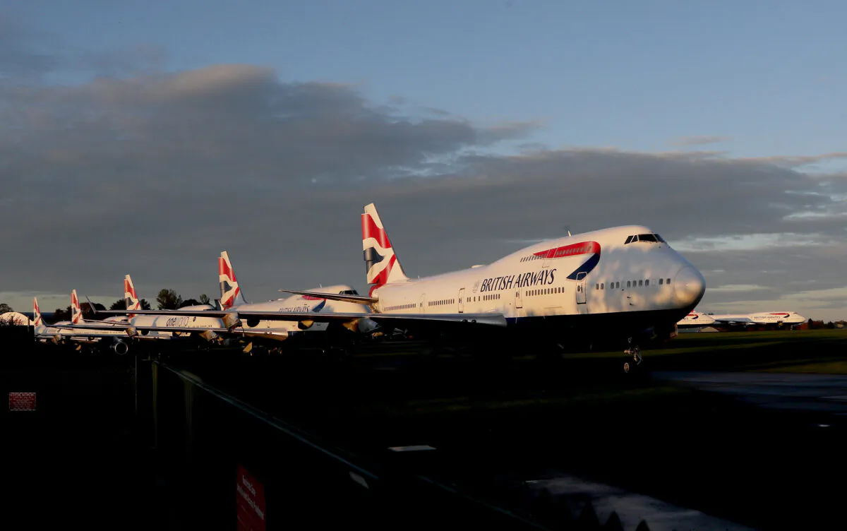 Retired British Airways Boeing 747-400 parked at Cotsworld Airport in Kemble, England, on Oct. 11, 2020.(Frank Augstein/AP Photo)