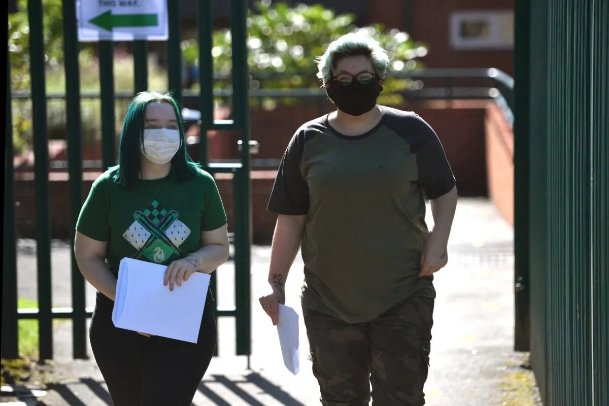 Pupils receive their GCSE results at Copley Academy Stalybridge, England, on Aug. 20, 2020. (Anthony Devlin/Getty Images)