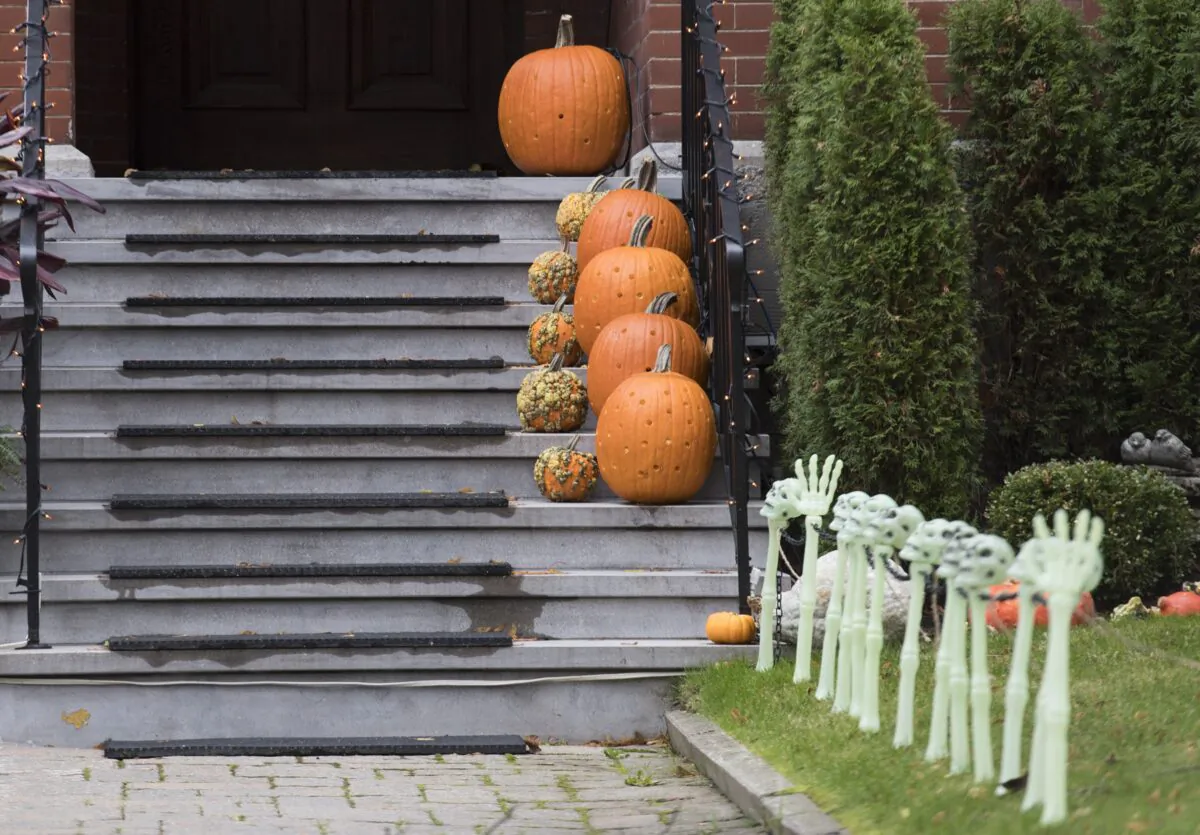 Halloween decorations and pumpkins are shown at a house in Montreal, Friday, November 1, 2019. THE CANADIAN PRESS/Graham Hughes