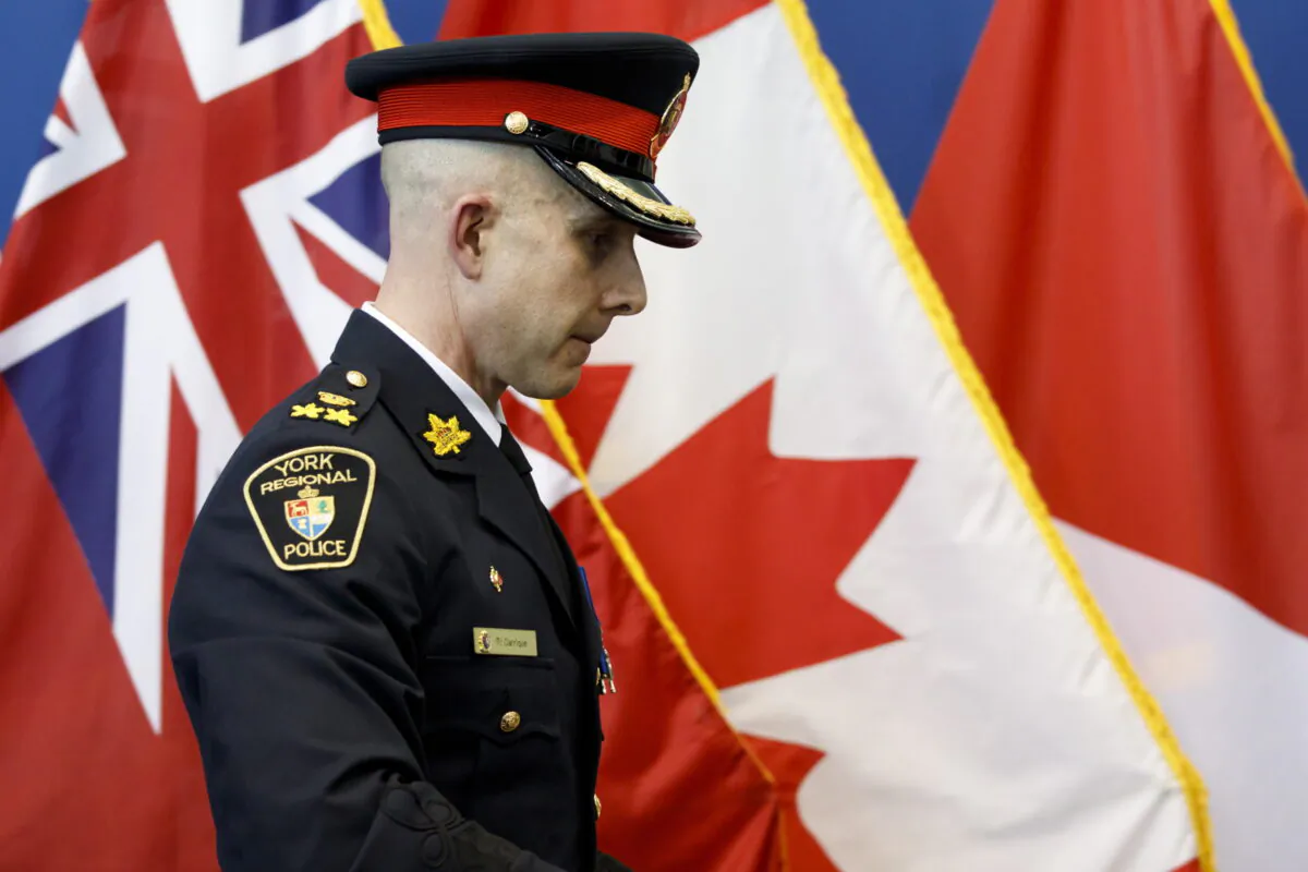 Incoming Ontario Provincial Police commissioner Thomas Carrique leaves a press conference at the York Region Police Headquarters in Aurora, Ont., on March 11, 2019. (Cole Burston/The Canadian Press)
