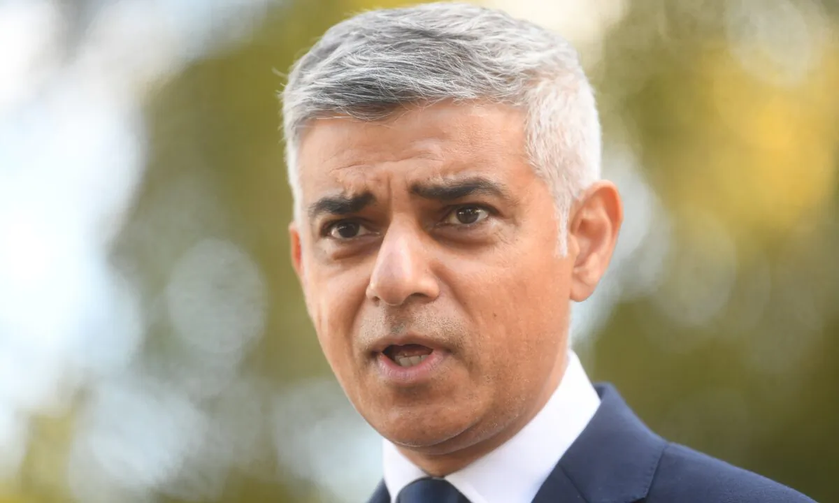 Mayor of London Sadiq Khan makes a statement at New Scotland Yard, in London, on Sept. 25, 2020. (Victoria Jones/WPA Pool/Getty Images)