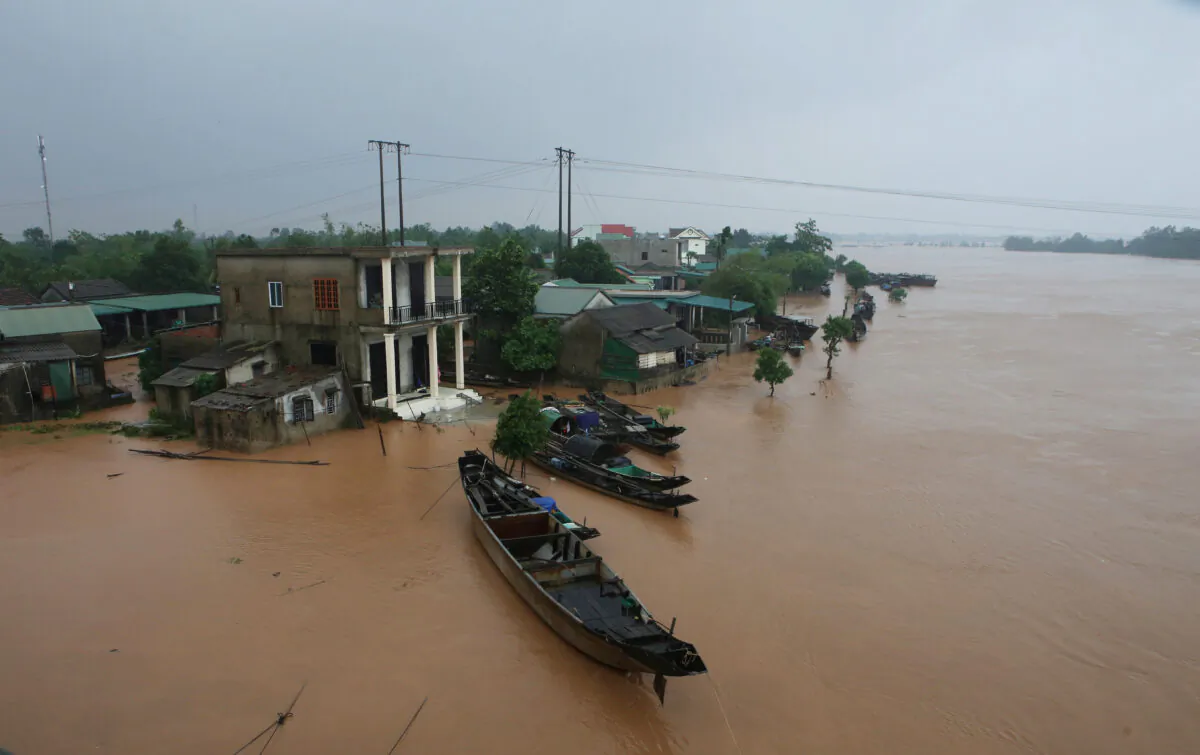 A flooded village is seen in Quang Tri province, Vietnam on Oct. 12, 2020. (Ho Cau/VNA via Reuters)