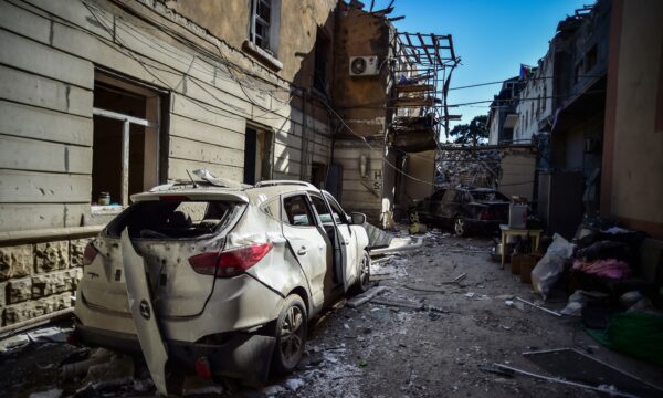 a damaged car in the war