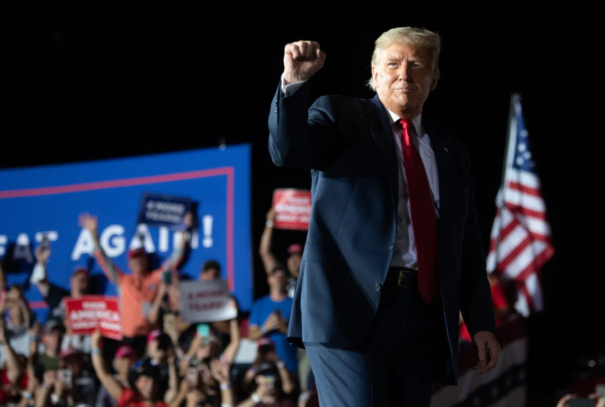 President Donald Trump holds a Make America Great Again rally as he campaigns at Orlando Sanford International Airport in Sanford, Florida, on Oct. 12, 2020. (Saul Loeb/AFP via Getty Images)