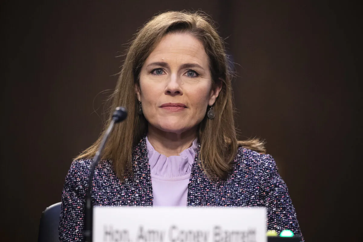 Supreme Court nominee Judge Amy Coney Barrett testifies before the Senate Judiciary Committee on the third day of her Supreme Court confirmation hearing on Capitol Hill in Washington on Oct. 14, 2020. (Michael Reynolds/Pool/Getty Images)